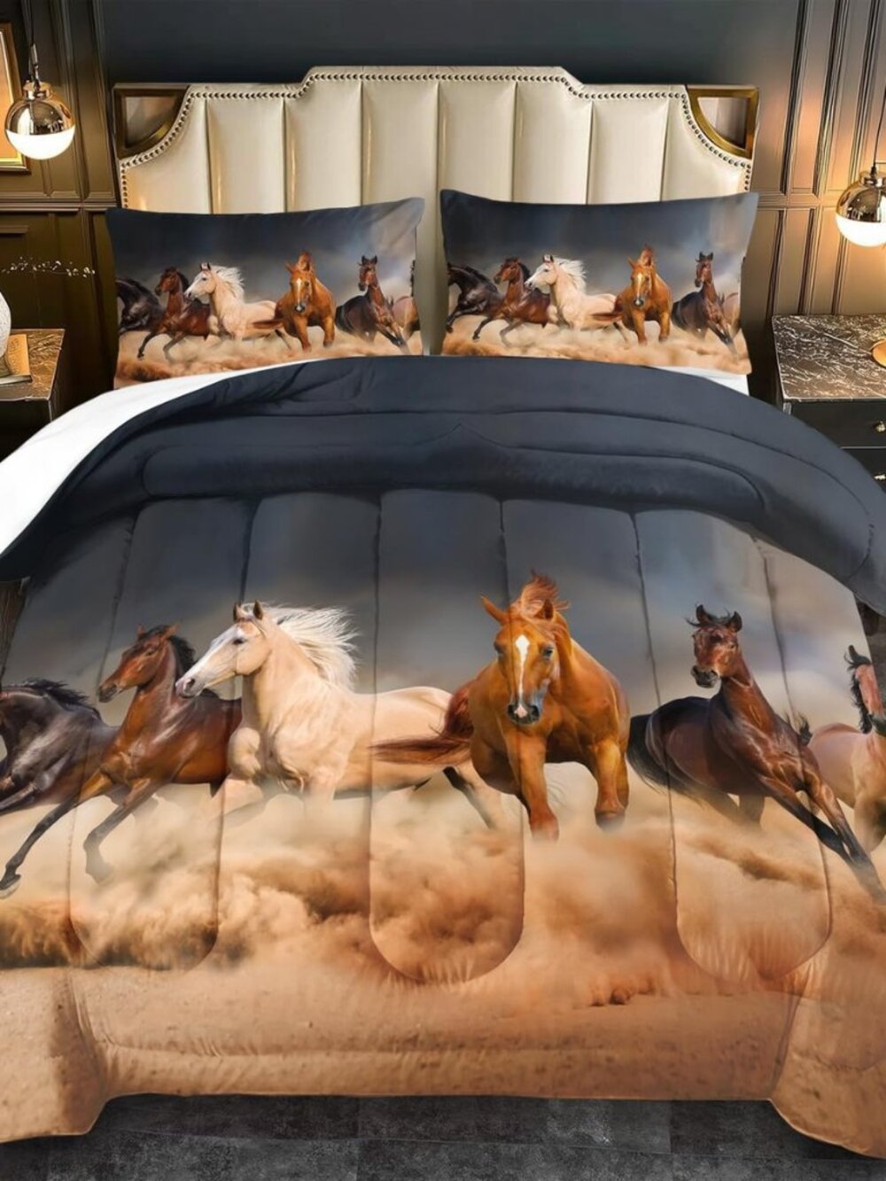 3-Piece Western Horse Comforter Set King Size for Boys Bedroom